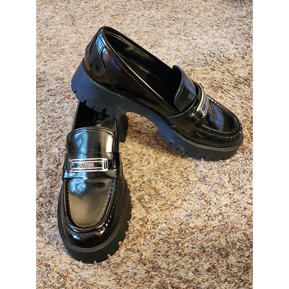 Guess Apply Patent Faux Leather Lug Sole Platform Loafers 8M